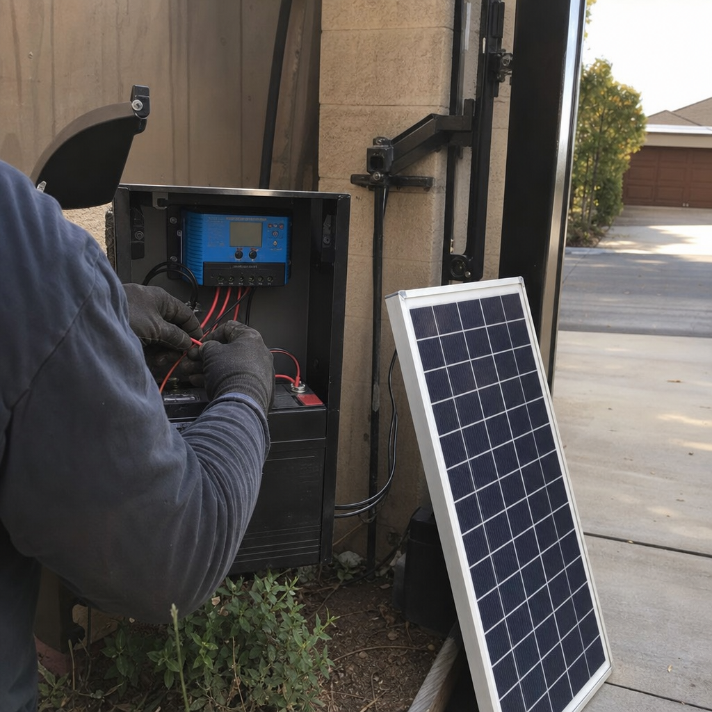 Gate access control installation with solar panel in Glendora, CA