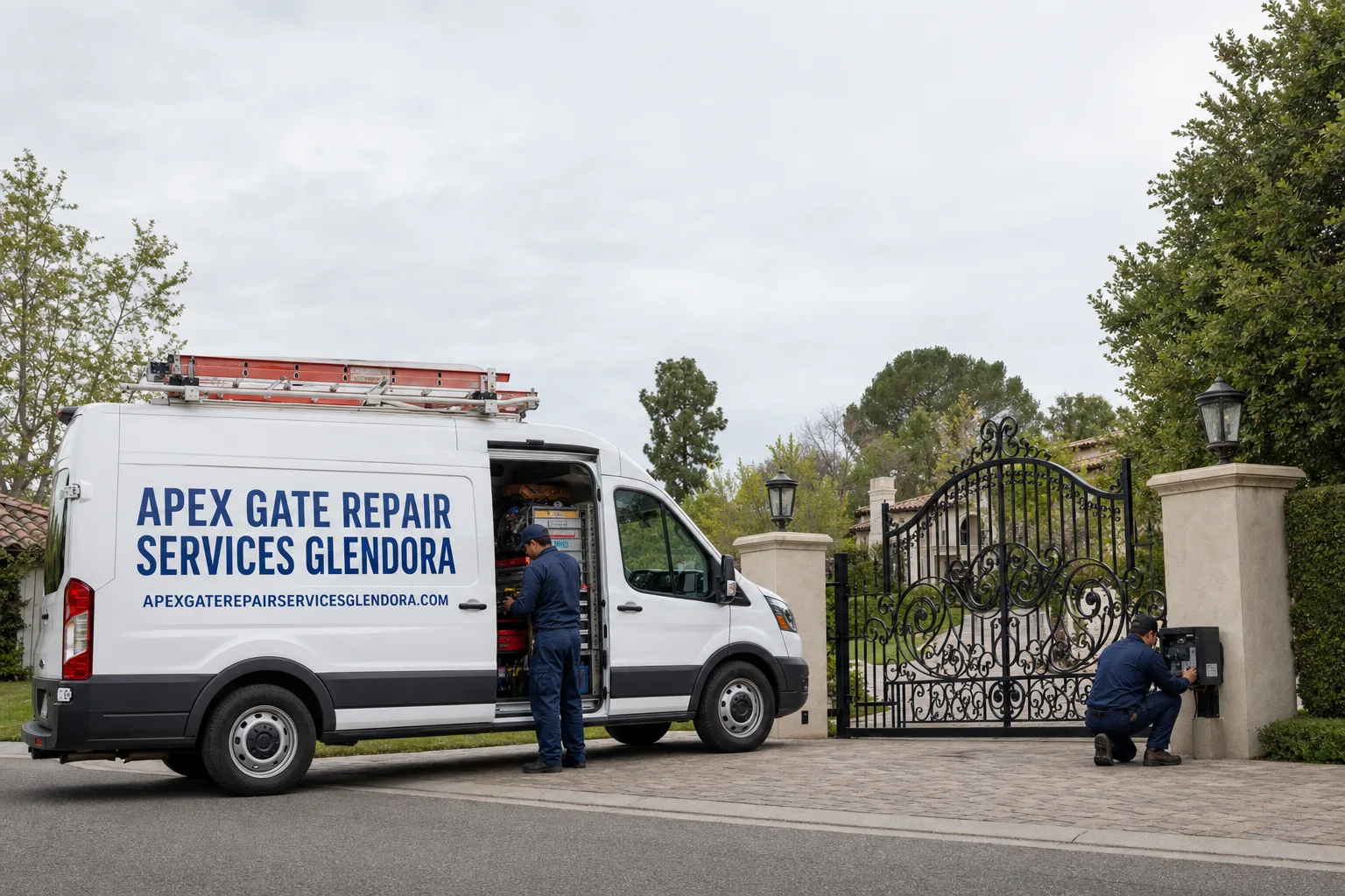 Apex Gate Repair Services Glendora service vehicle and crew in Glendora, CA